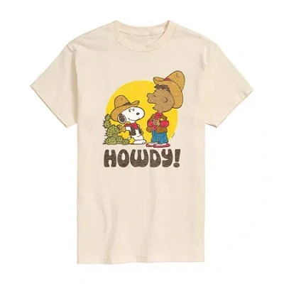 Novelty Mens Short Sleeve Peanuts Howdy Graphic T-shirt In Sand