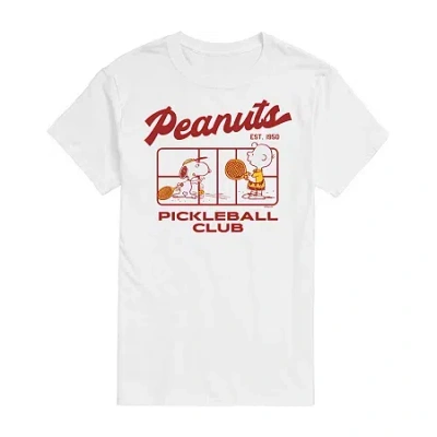 Novelty Mens Short Sleeve Peanuts Pickleball Graphic T-shirt In White