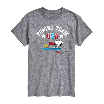 Novelty Mens Short Sleeve Peanuts Rowing Team Graphic T-shirt In Gray