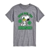 Novelty Mens Short Sleeve Peanuts St. Patrick's Day Graphic T-shirt In Gray