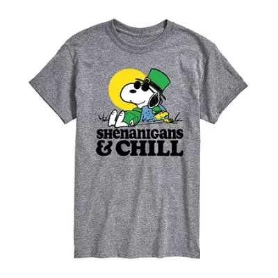 Novelty Mens Short Sleeve Peanuts St. Patrick's Day Graphic T-shirt In Gray