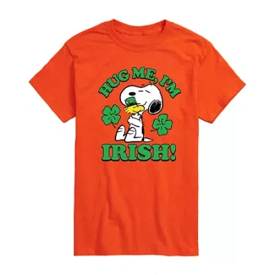Novelty Mens Short Sleeve Peanuts St. Patrick's Day T-shirt In Orange