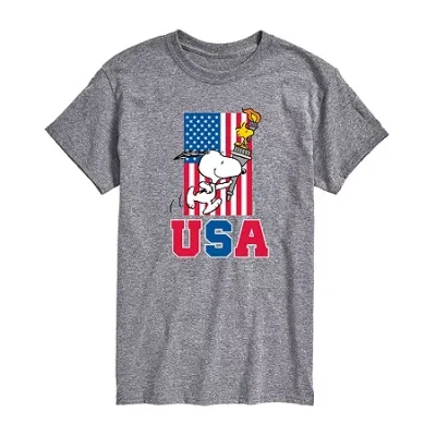 Novelty Mens Short Sleeve Peanuts Usa Graphic T-shirt In Gray
