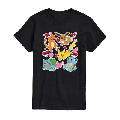 Novelty Mens Short Sleeve Pokemon Valentine's Day Graphic T-shirt In Black