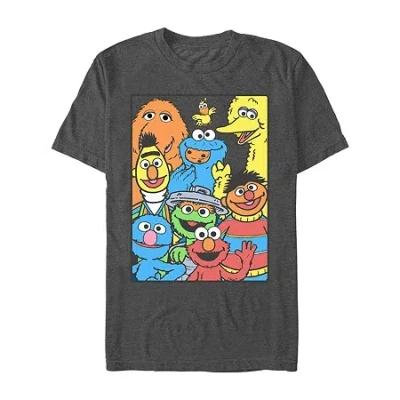 Novelty Mens Short Sleeve Sesame Street Graphic T-shirt In Black