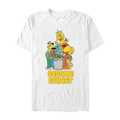 Novelty Mens Short Sleeve Sesame Street Graphic T-shirt In White