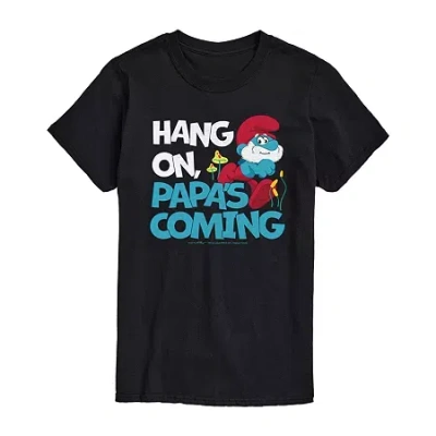 Novelty Mens Short Sleeve Smurfs Graphic T-shirt In Black