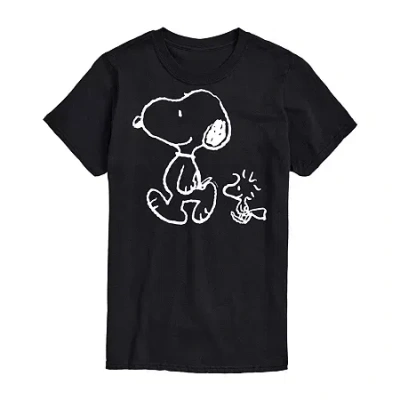 Novelty Mens Short Sleeve Snoopy Graphic T-shirt In Black