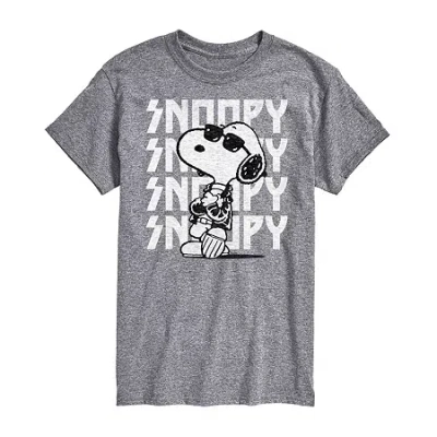Novelty Mens Short Sleeve Snoopy Graphic T-shirt In Gray
