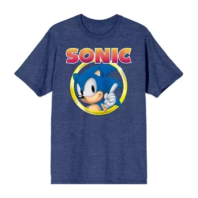 Novelty Mens Short Sleeve Sonic The Hedgehog Graphic T-shirt In Blue