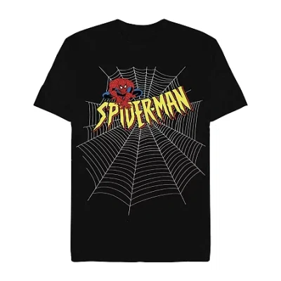 Novelty Mens Short Sleeve Spiderman Graphic T-shirt In Black