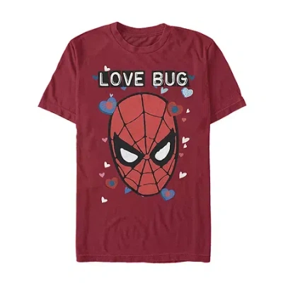 Novelty Mens Short Sleeve Spiderman Valentine's Day Graphic T-shirt In Red