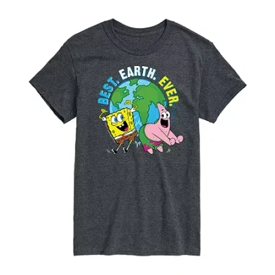 Novelty Mens Short Sleeve Spongebob Earth Day Graphic T-shirt In Gray