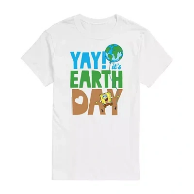 Novelty Mens Short Sleeve Spongebob Earth Day Graphic T-shirt In White