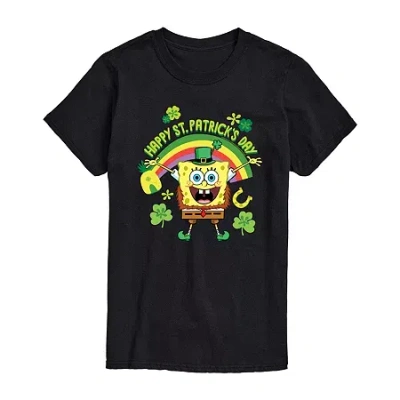 Novelty Mens Short Sleeve Spongebob St. Patrick's Day Graphic T-shirt In Black