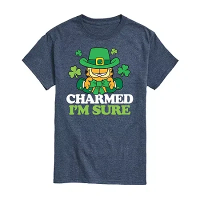 Novelty Mens Short Sleeve St. Patrick's Day Garfield Graphic T-shirt In Blue