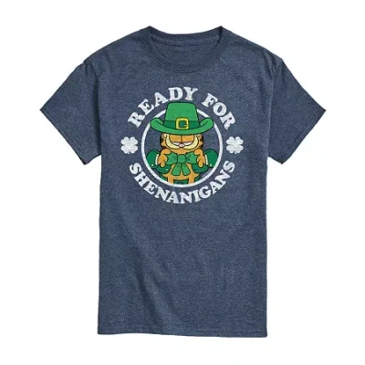 Novelty Mens Short Sleeve St. Patrick's Day Garfield Graphic T-shirt In Blue