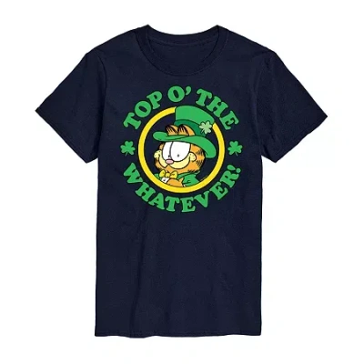 Novelty Mens Short Sleeve St. Patrick's Day Garfield Graphic T-shirt In Blue