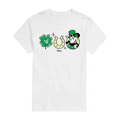Novelty Mens Short Sleeve St. Patrick's Day Mickey Mouse Graphic T-shirt In White
