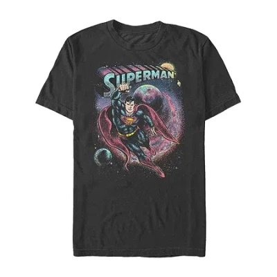 Novelty Mens Short Sleeve Superman Graphic T-shirt In Black