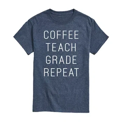 Novelty Mens Short Sleeve Teacher Graphic T-shirt In Blue