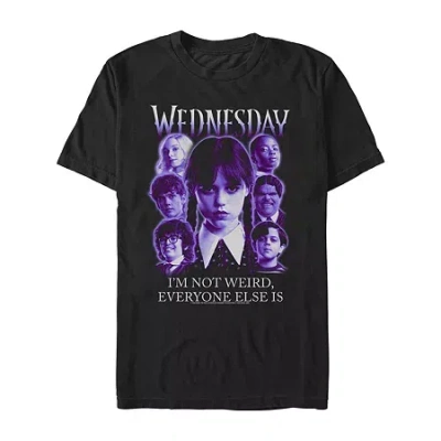 Novelty Mens Short Sleeve Wednesday Addams Graphic T-shirt In Black