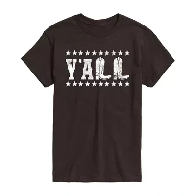 Novelty Mens Short Sleeve Y'all Graphic T-shirt In Brown