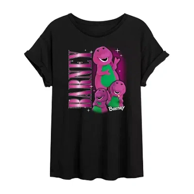 Novelty T-shirts Barney Tee Womens Juniors Crew Neck Short Sleeve Oversized Graphic T-shirt In Black