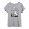 Novelty T-shirts Be Happy Womens Juniors Crew Neck Short Sleeve Oversized Peanuts Snoopy Graphic T-shirt In Gray