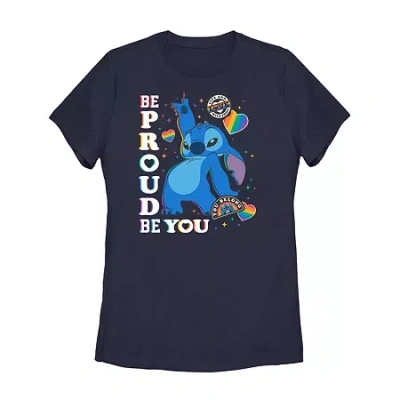 Novelty T-shirts Be Proud Of You Tee Womens Juniors Crew Neck Short Sleeve Regular Fit Lilo & Stitch Graphic T-shirt In Blue