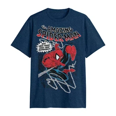 Novelty T-shirts Big And Tall Mens Crew Neck Short Sleeve Regular Fit Spider-man Graphic T-shirt In Blue