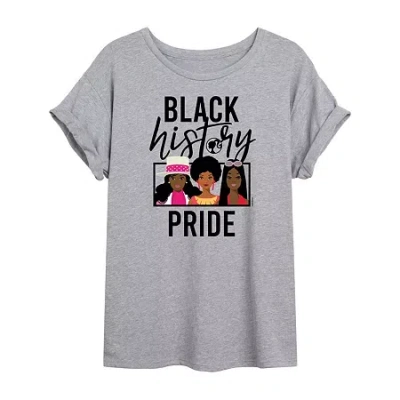 Novelty T-shirts Black History Month Pride Womens Juniors Scoop Neck Short Sleeve Regular Fit Barbie Graphic T-shirt In Gray