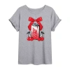 Novelty T-shirts Bow Cherry Coke Tee Womens Juniors Crew Neck Short Sleeve Oversized Graphic T-shirt In Gray