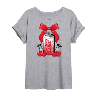 Novelty T-shirts Bow Cherry Coke Tee Womens Juniors Crew Neck Short Sleeve Oversized Graphic T-shirt In Gray