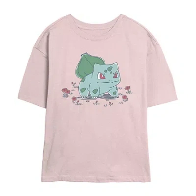 Novelty T-shirts Bulbasaur Tee Womens Juniors Crew Neck Short Sleeve Regular Fit Pokeman Graphic T-shirt In Pink