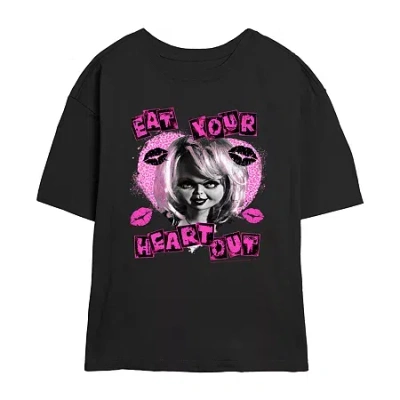 Novelty T-shirts Chucky Eat Your Heart Out Tee Womens Juniors Crew Neck Short Sleeve Regular Fit Graphic T-shirt In Black
