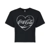 Novelty T-shirts Coca-cola Heart Cropped Tee Womens Juniors Crew Neck Short Sleeve Regular Fit Graphic T-shirt In Black