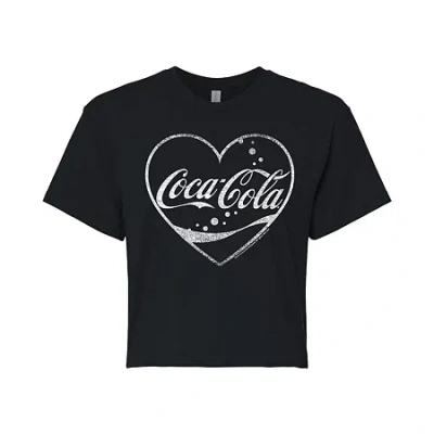 Novelty T-shirts Coca-cola Heart Cropped Tee Womens Juniors Crew Neck Short Sleeve Regular Fit Graphic T-shirt In Black
