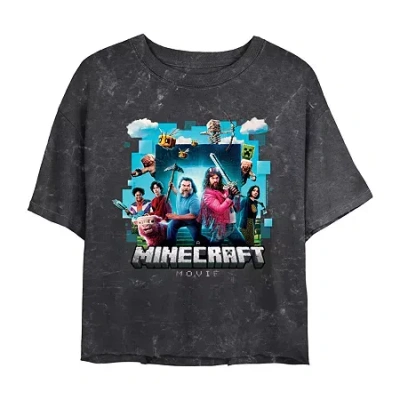 Novelty T-shirts Cropped Tee Womens Juniors Crew Neck Short Sleeve Regular Fit Minecraft Graphic T-shirt In Black