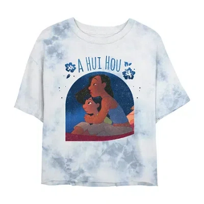 Novelty T-shirts Disney A Hui Hou Cropped Tee Womens Juniors Crew Neck Short Sleeve Regular Fit Lilo & Stitch Graphic In White