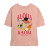 Novelty T-shirts Disney Aloha Kauai Tee Womens Juniors Crew Neck Short Sleeve Regular Fit Lilo & Stitch Graphic T-shi In Orange