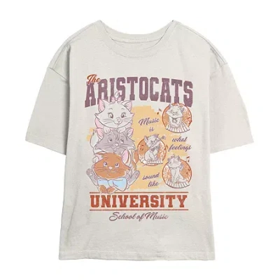 Novelty T-shirts Disney Aristocats University Tee Womens Juniors Crew Neck Short Sleeve Regular Fit Graphic T-shirt In White