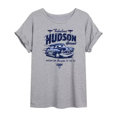 Novelty T-shirts Disney Cars Doc Hudson Tee Womens Juniors Crew Neck Short Sleeve Oversized Graphic T-shirt In Gray
