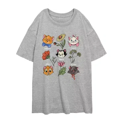 Novelty T-shirts Disney Cats Botanical Tee Womens Juniors Crew Neck Short Sleeve Regular Fit Graphic T-shirt In Gray