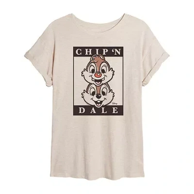 Novelty T-shirts Disney Chip N Dale Tee Womens Juniors Crew Neck Short Sleeve Oversized Graphic T-shirt In Sand