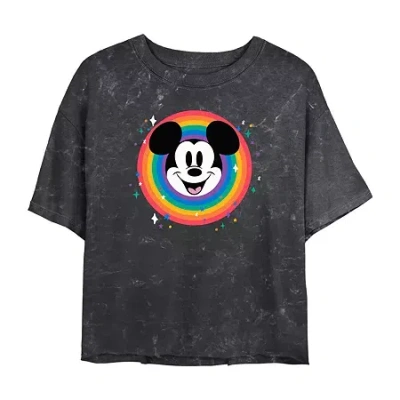 Novelty T-shirts Disney Cropped Tee Womens Juniors Crew Neck Short Sleeve Regular Fit Mickey And Friends Mickey Mouse In Black