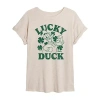 Novelty T-shirts Disney Donald Duck Lucky Duck Tee Womens Juniors Crew Neck Short Sleeve Regular Fit Mickey And Frien In Gray