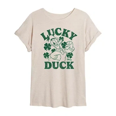 Novelty T-shirts Disney Donald Duck Lucky Duck Tee Womens Juniors Crew Neck Short Sleeve Regular Fit Mickey And Frien In Gray