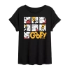 Novelty T-shirts Disney Goofy Womens Juniors Crew Neck Short Sleeve Oversized Goofy Mickey And Friends Graphic T-shir In Black