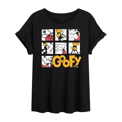 Novelty T-shirts Disney Goofy Womens Juniors Crew Neck Short Sleeve Oversized Goofy Mickey And Friends Graphic T-shir In Black